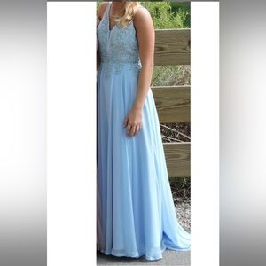Light blue prom dress size 0, was altered for length and i am 5’1